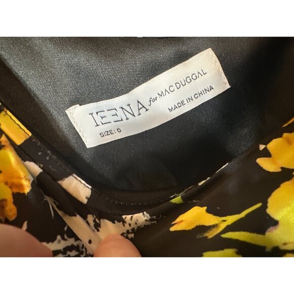 Ieena For Mac Duggal One-Shoulder Floral Midi Dress Black & Yellow Size 0 - Picture 5 of 9